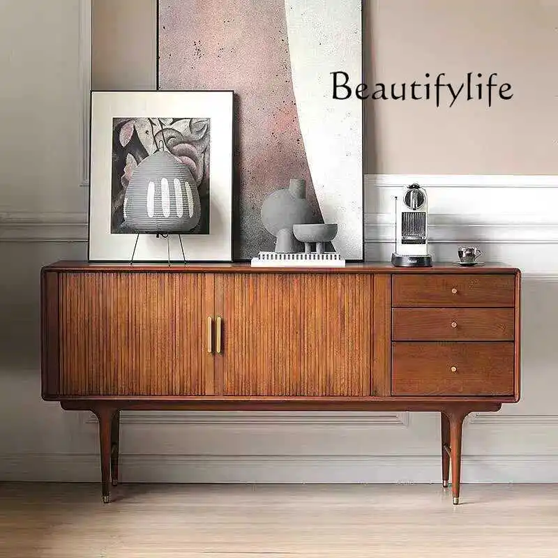 Zhonggu Solid Wood Sideboard Living Room Wall Storage Modern Minimalist Retro Storage Tea Chest of Drawers