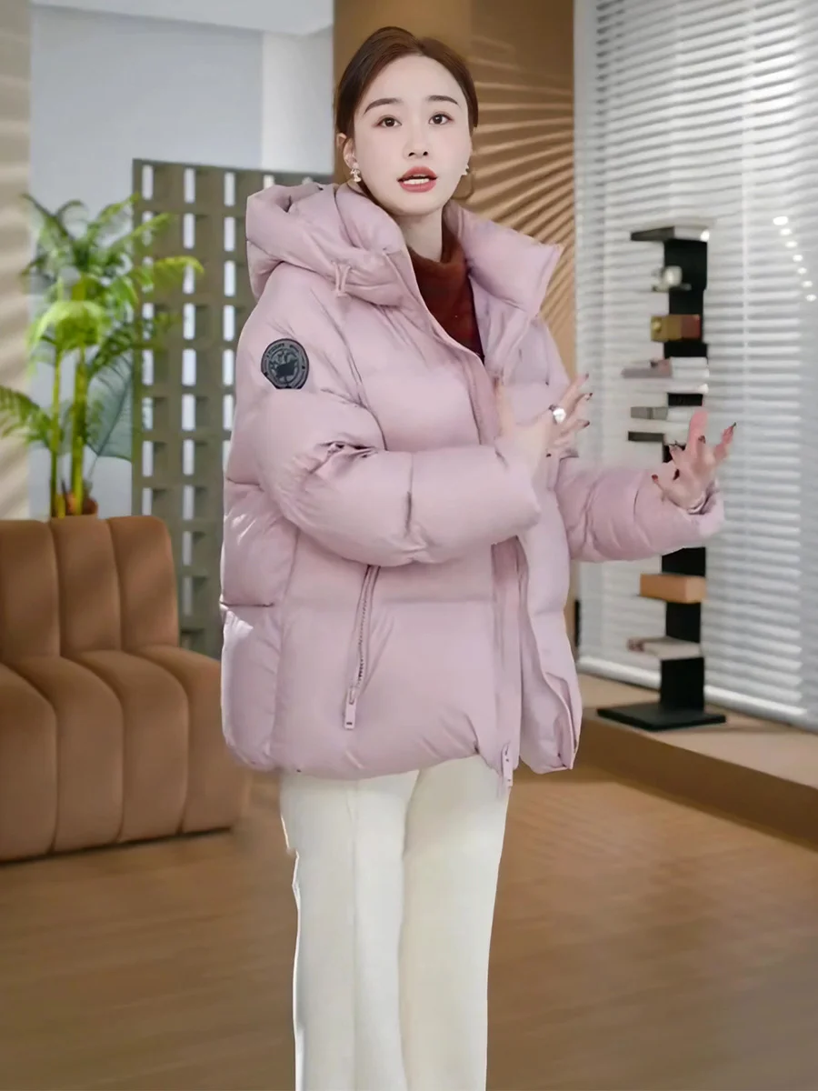 Women's Thiened Long Stand Collar down Jaet Pink Du Feather Warm Cloud Puff Coat Casual Sle Zipper ket Ci Leisure