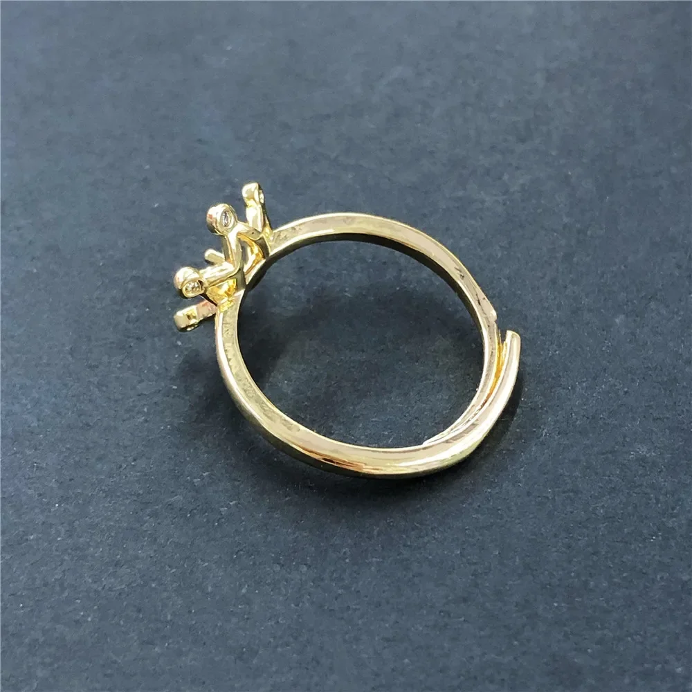 18K Plated Gold DIY Hand Pinto Ring Paste Ring Face Half Hole Bead Needle Inlaid Pearl Opening Ring Accessories No Pearl E011