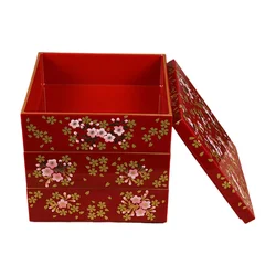 1pc Three Layer Sushi Box Multi Layer Food Storage Container Portable Lunch Box Japanese Style Red Plastic Food Grade Material