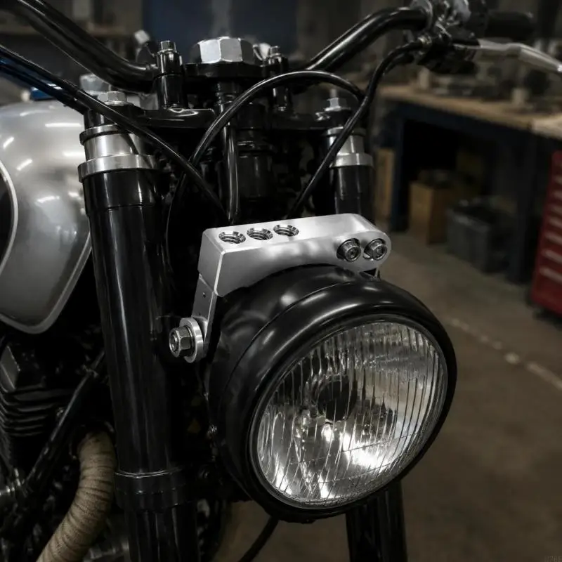M76E Motorrad-Frontend-Scheinwerferhalterung, Montagesatz aus bearbeitetem Aluminium mit Bolzen und Unterlegscheiben für – Detail 9