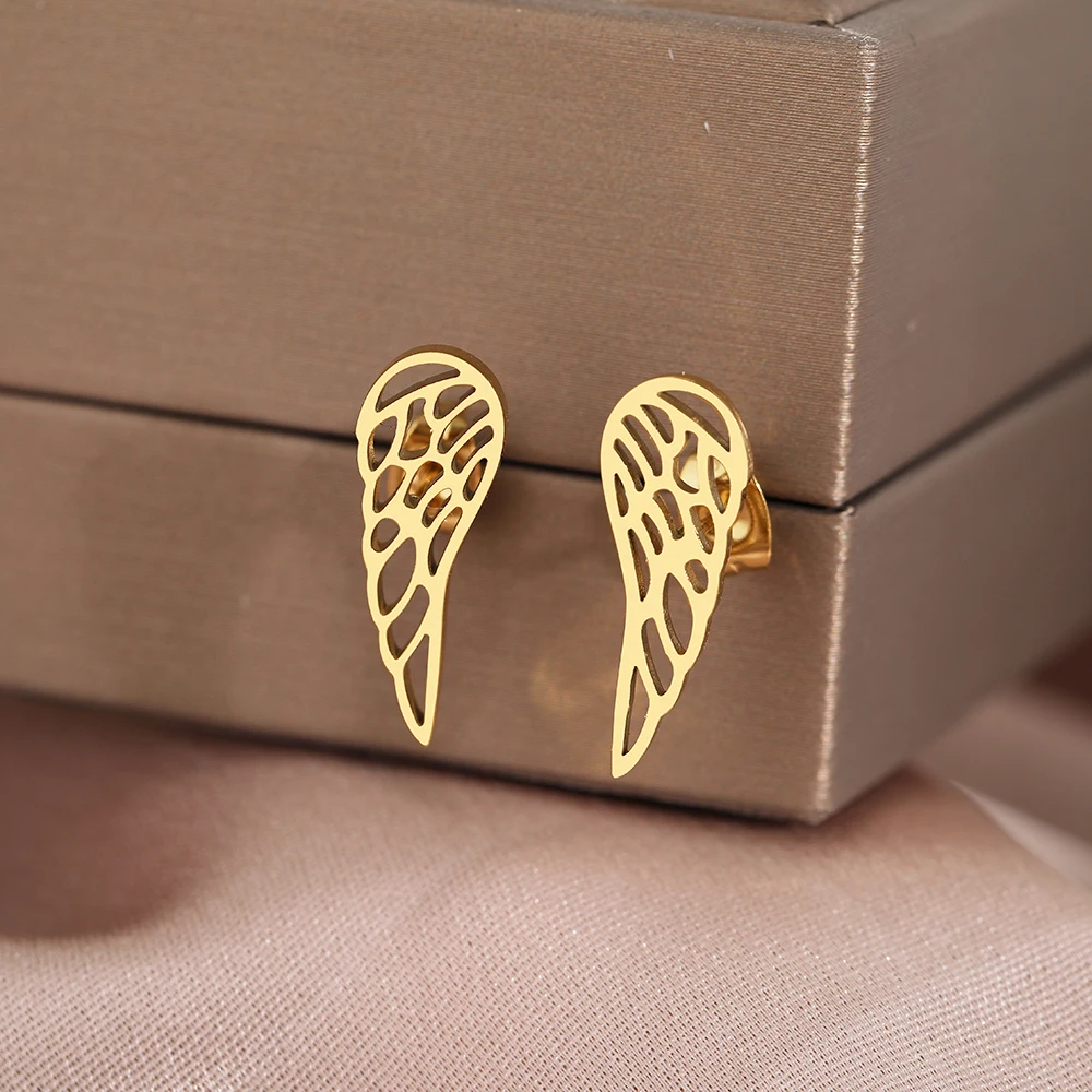 Stainless Steel Earrings 2022 Trend Charms Angel Wing Korean Fashion Unusual Stud Earrings For Women Jewelry Party Girls Gifts