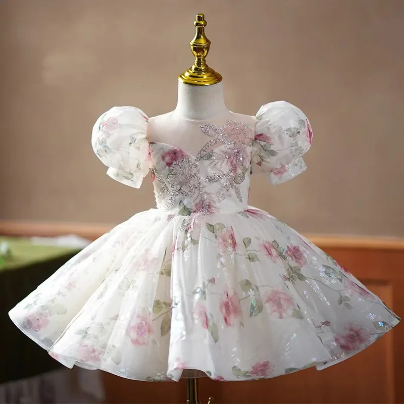 

Girls Princess Flowers Ball Gown Princess Dress Kids Clothes Girls Cake Formal Dresses For Weddings Sequin Dress Party Evening