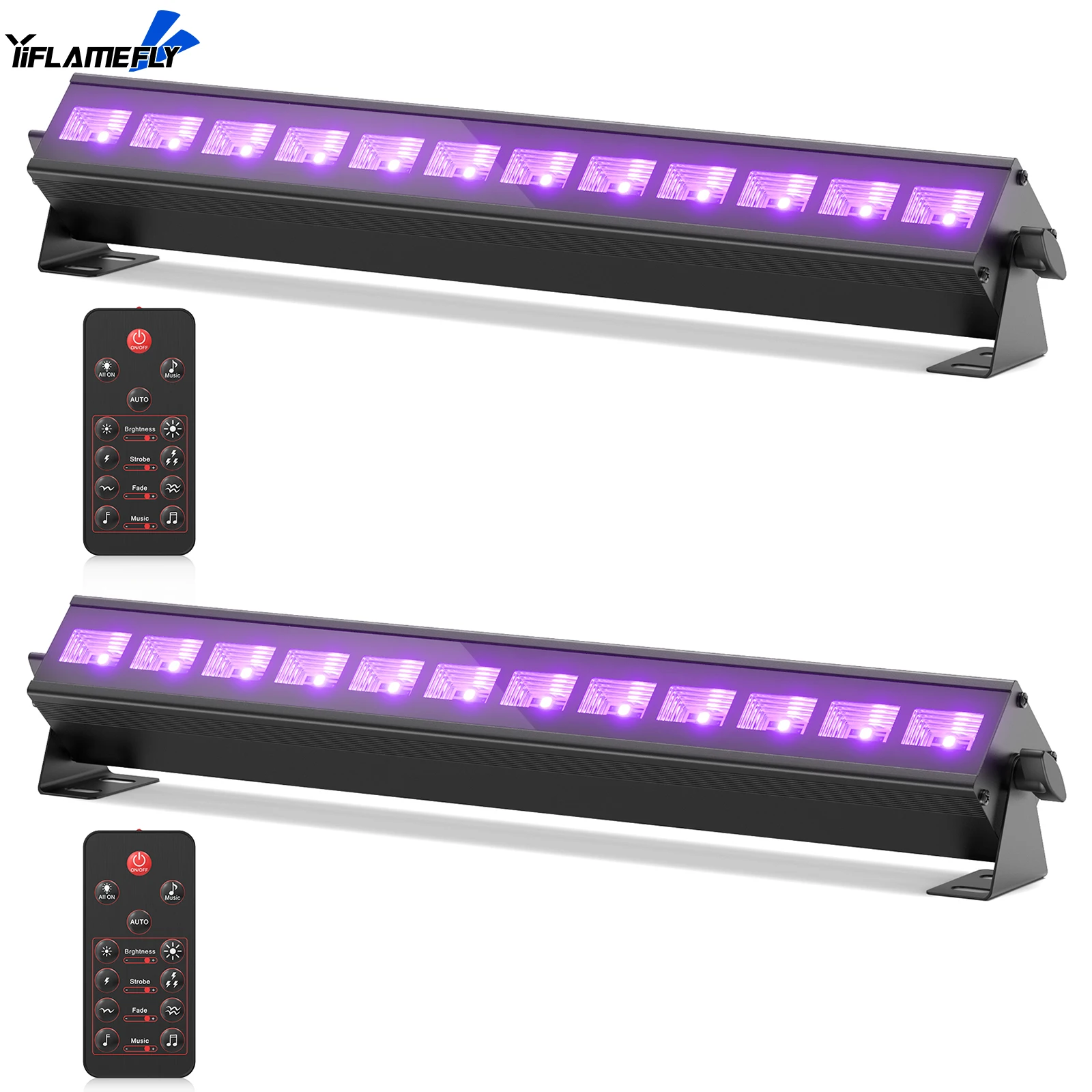Yiflamefly 2 pièces 36W UV 12LED s lumière noire lavage mural lumière effet de scène éclairage avec télécommande pour spectacles maison fête