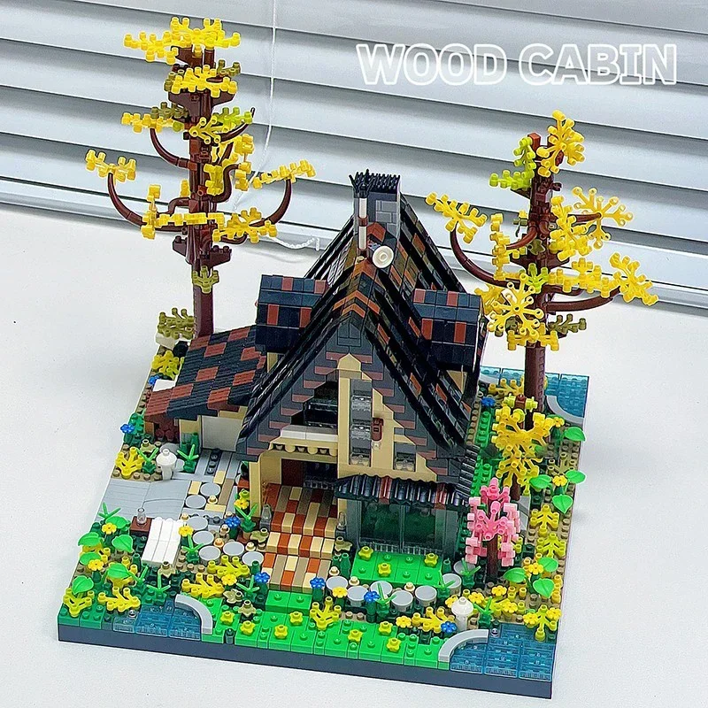 

Wooden House Building Blocks Micro DIY Assembly Model Architecture Building Bricks Toys for Kids Educational Christmas Gift