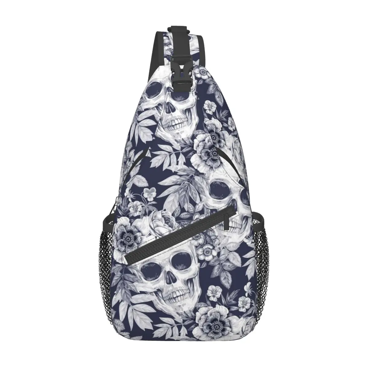 

Death Skull Gothic Flowers Small Sling Bags Chest Crossbody Shoulder Backpack Outdoor Sports Daypacks Men Women Bag