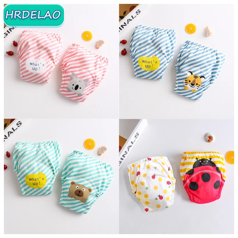 2Pcs New Korean Cartoon Print Reusable Baby Gauze Diapers Waterproof Washable Diapers Pants Cotton Diaper Pockets Learning Pants