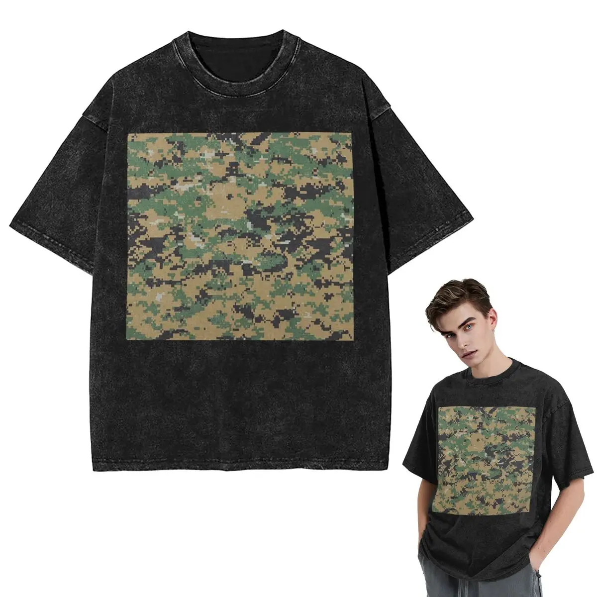 

Streetwear T-Shirts Camo Camouflage Military Woodland Army Washed T Shirt Short Sleeve Hip Hop T-Shirt Tops Tees for Men Women