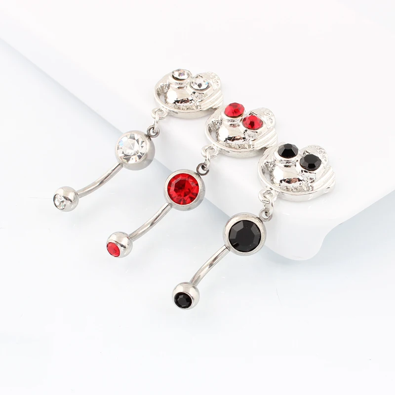 Belly button ring banana dangle ghost head stainless steel rod Skull Body piercing skeleton Navel bar Fashion jewelry view 5