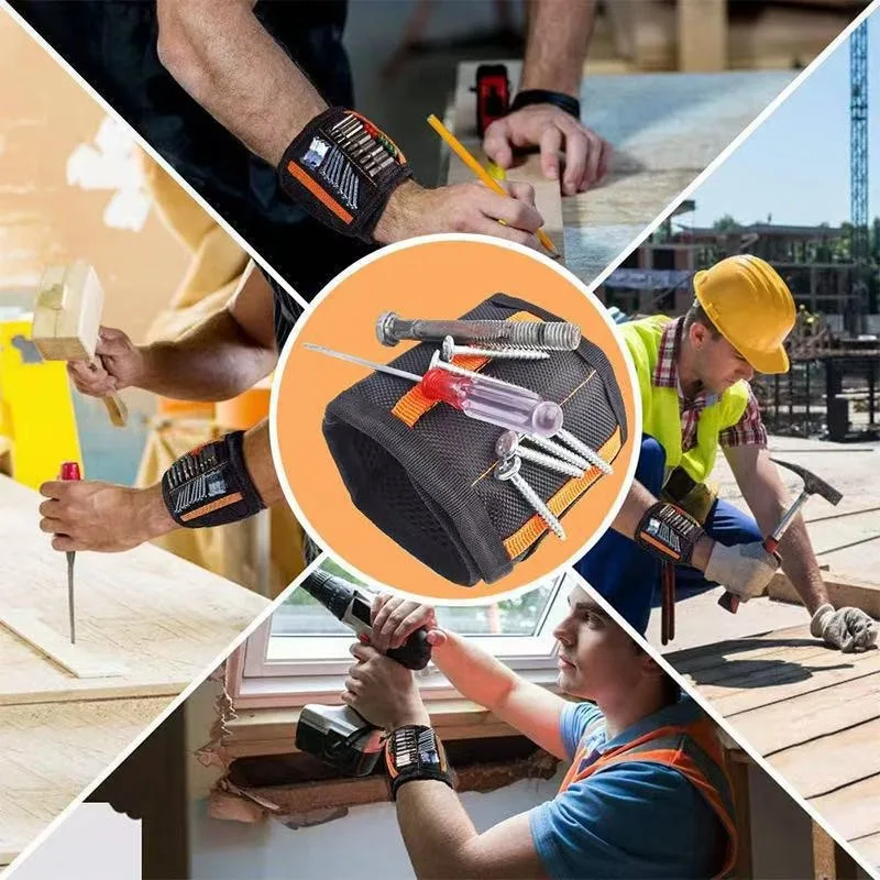 Magnetyczna opaska na nadgarstek do przechowywania śrub, gwoździ, wierteł, pasek narzędziowy na nadgarstek z mocnymi magnesami, pięć rzędów po dziesięć magnesów