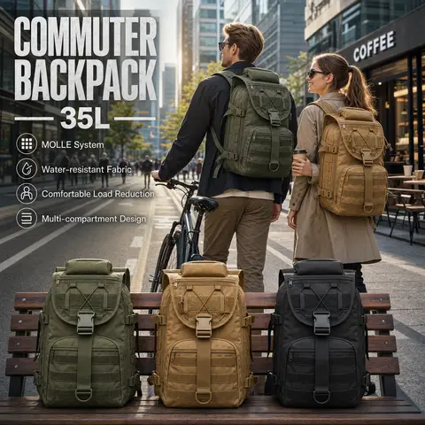 35L Men's Tactical Commuter Backpack with MOLLE System & Multi-Compartment Design, Waterproof Oxford Fabric for Daily Travel Work School Laptop Bag