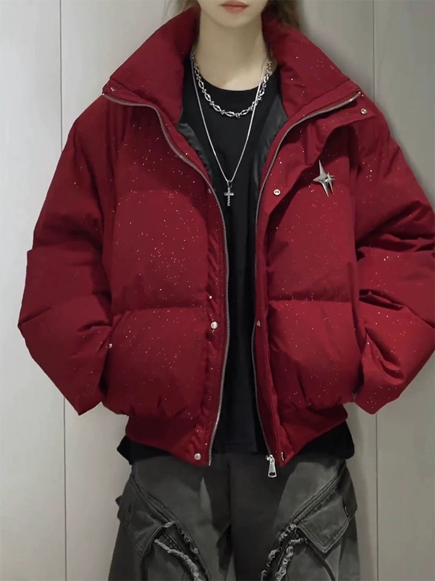 

Мужская утепленная куртка American Style из хлопка, теплая повседневная короткая куртка, молодежная модная зимняя верхняя одежда с металлическим декором и молнией