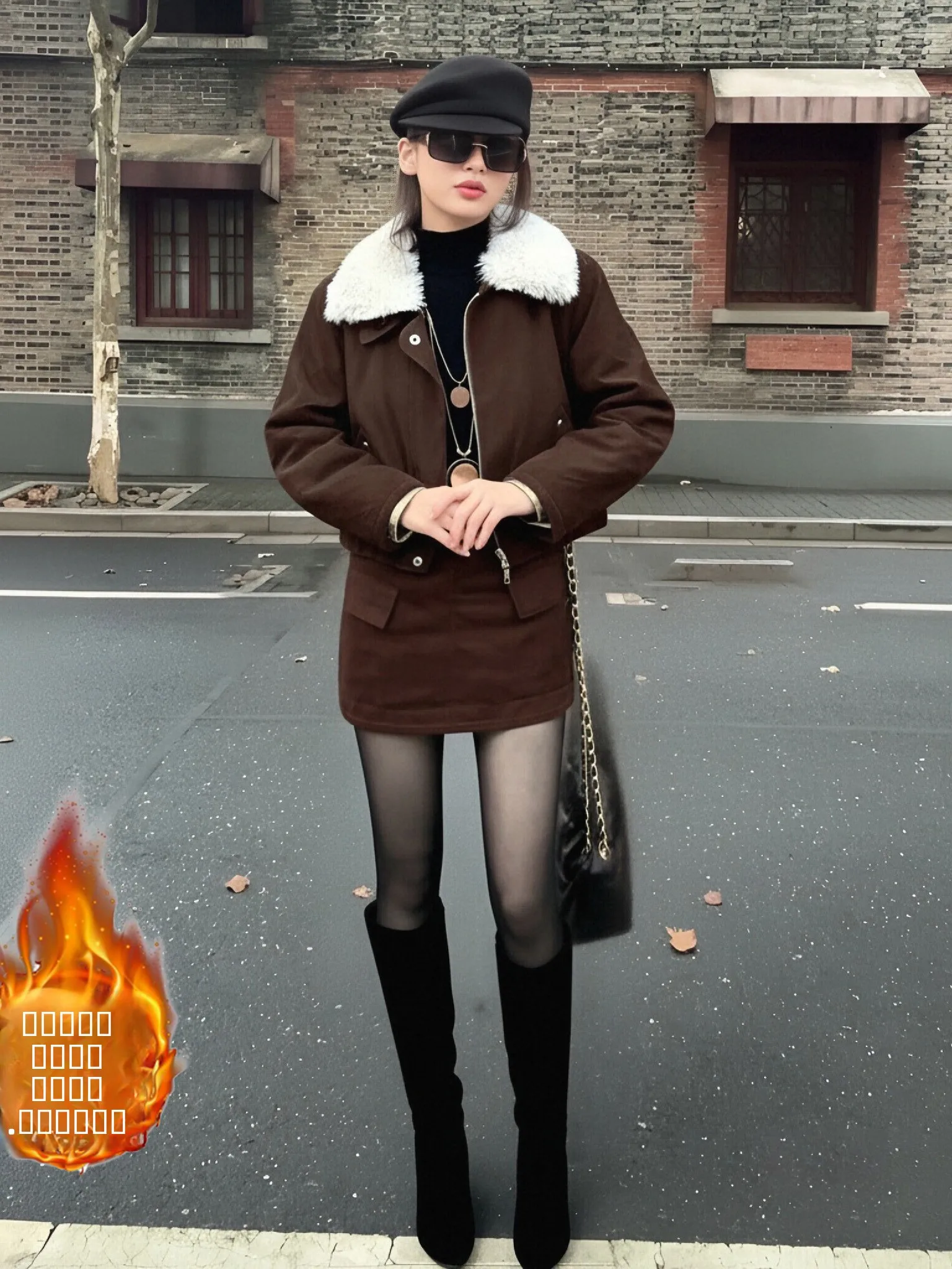 

Thiened Cotton Casual Faion Set Winter New ort Jaet Net Red Skirt Two Piece Set Women's Polyester Fiber Long Sve r...