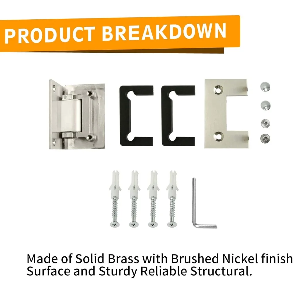 مفصل باب دش نحاسي صلب عالي التحمل 90 درجة، مناسب للزجاج المقسى السميك 3/8 إلى 1/2، تركيب من الجدار إلى الإطار، Du