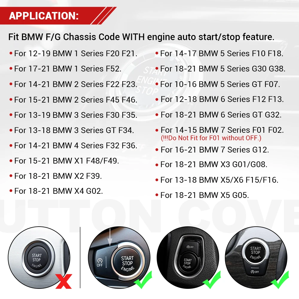Car Styling ENGINE START STOP Switch Button Sticker For BMW 1 2 3 4 5 6 7 Series F20 F21 F22 F23 F30 F34 F10 F18 F12 F07 F01 F02