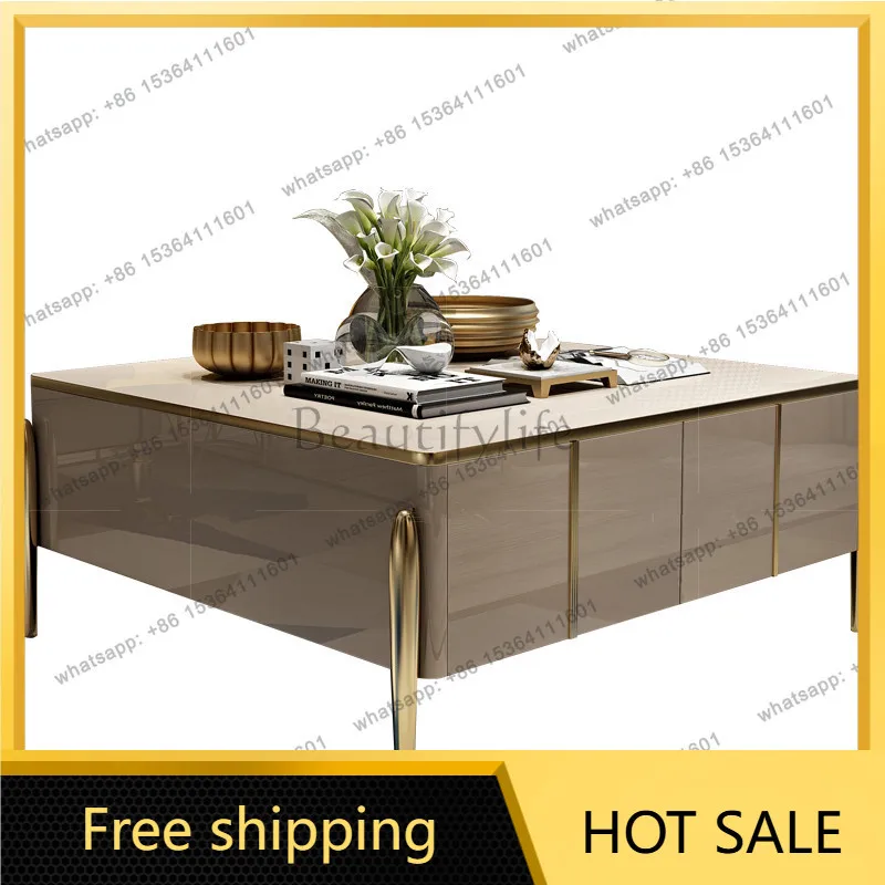 XX. Hong Kong-style light luxury coffee table modern stainless steel small family-shaped living room coffee table