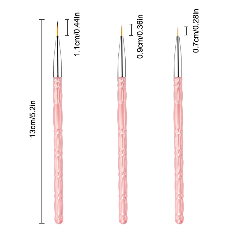 3Pcs 7/9/11mm Nail Brush Acrylic French Stripe Line Painting Drawing Flower Pen Gel UV Polish Manicure Tools