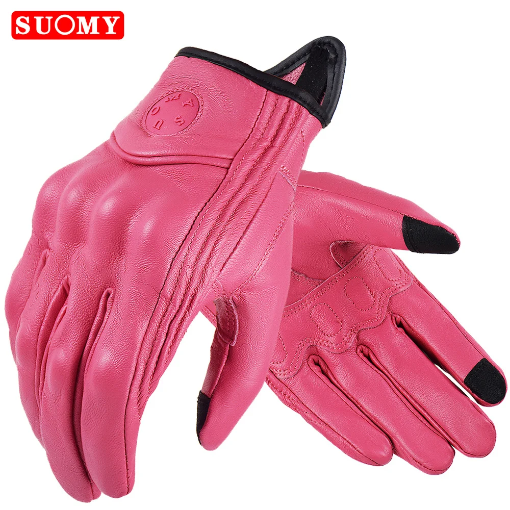 Suomy Vintage Leder Motorradhandschuhe Vollfinger Motorradausrüstung Damen Herren Braun ATV Fahrer Sport Protect Handschuh Guantes
