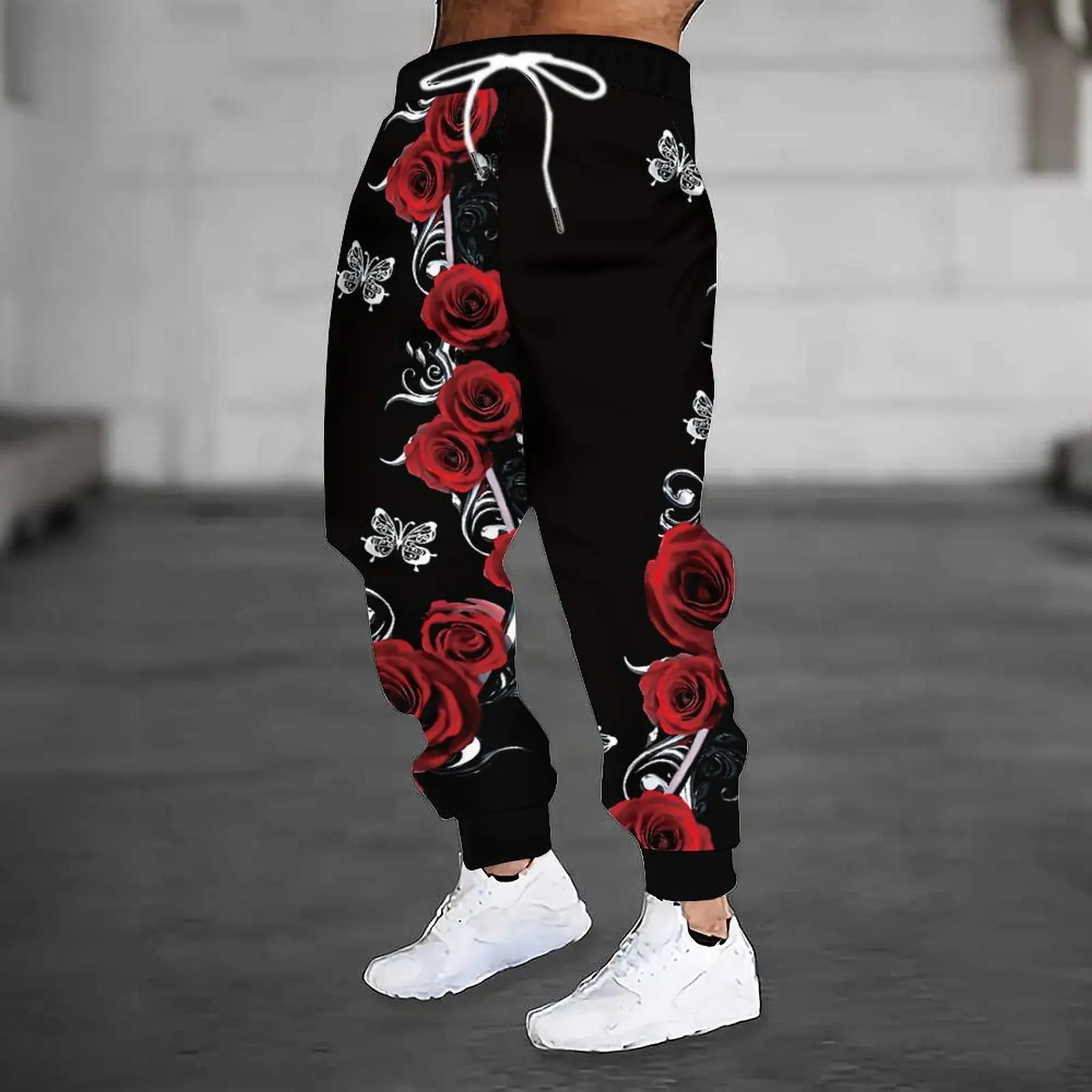 Fashion Men 3D Print Joggers Black Base Cyan Paisley Graphic Drawstring Waist Loose Hip Hop Casual Sport Long Trousers Oversize