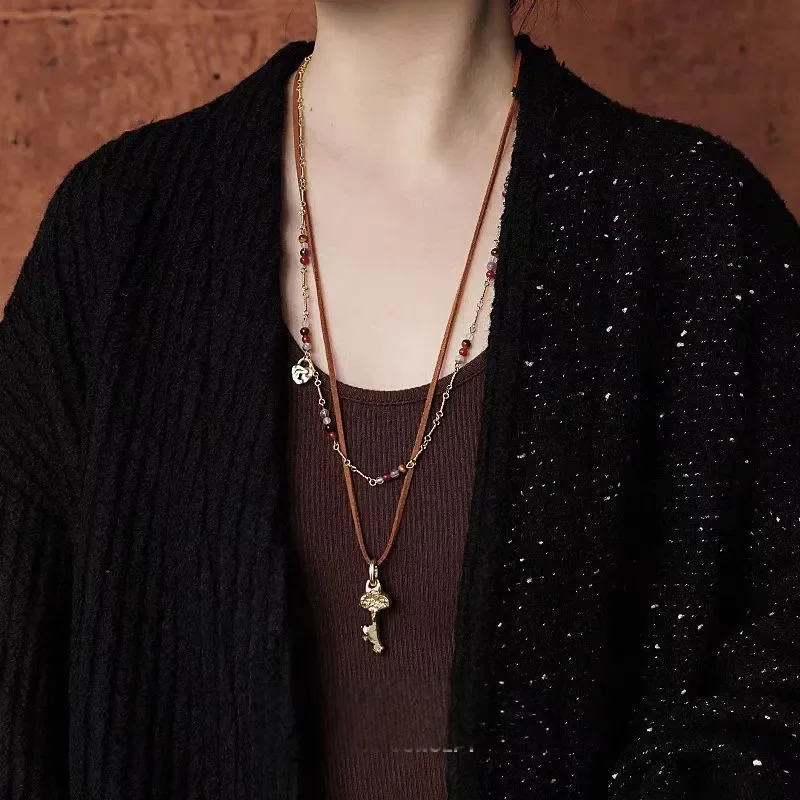2025 spring and summer new key beaded necklace niche design retro temperament sweater chain pendant long necklace women