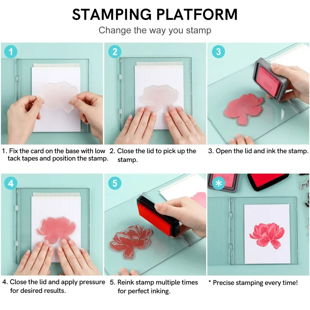 6.3x6.3inc Precise Stamp Platform for Accurate Craft Stamping Easy Stamping Press Perfect Stamp Positioning Tool Lock Into Place