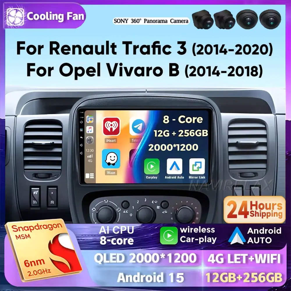 

Автомобильная стереосистема Carplay Android 15 для Renault Trafic 3 2014-2021 для Opel Vivaro B 2014-2018, мультимедийный плеер, навигация