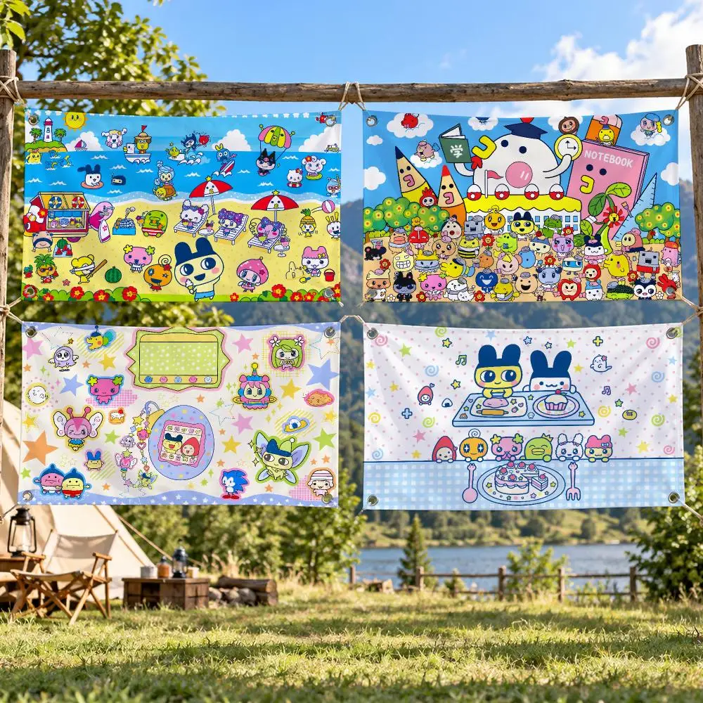 Cartoon TamagotChi Kawaii Cute Flags Soft Skin-friendly Durable Tapestry Outdoor Party Home Living Room Bedroom Decoration