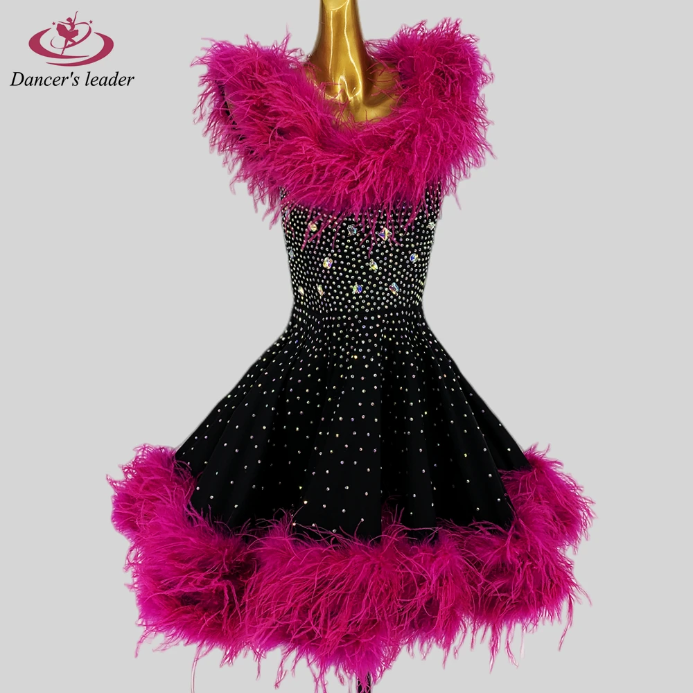 Latin Dance Dress High-end Custom Full-diamond Slim-fit Fluff Dance Dress Cha Cha Tango Adult Stage Professional Clothing