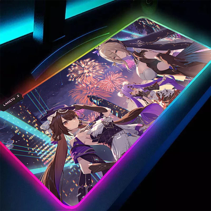 Alfombrilla de ratón para juegos Dywan, alfombrilla para teclado de jugador LED, alfombrilla de escritorio de Chica de Anime, alfombra de mesa RGB para ordenador portátil Honkai Impact 3