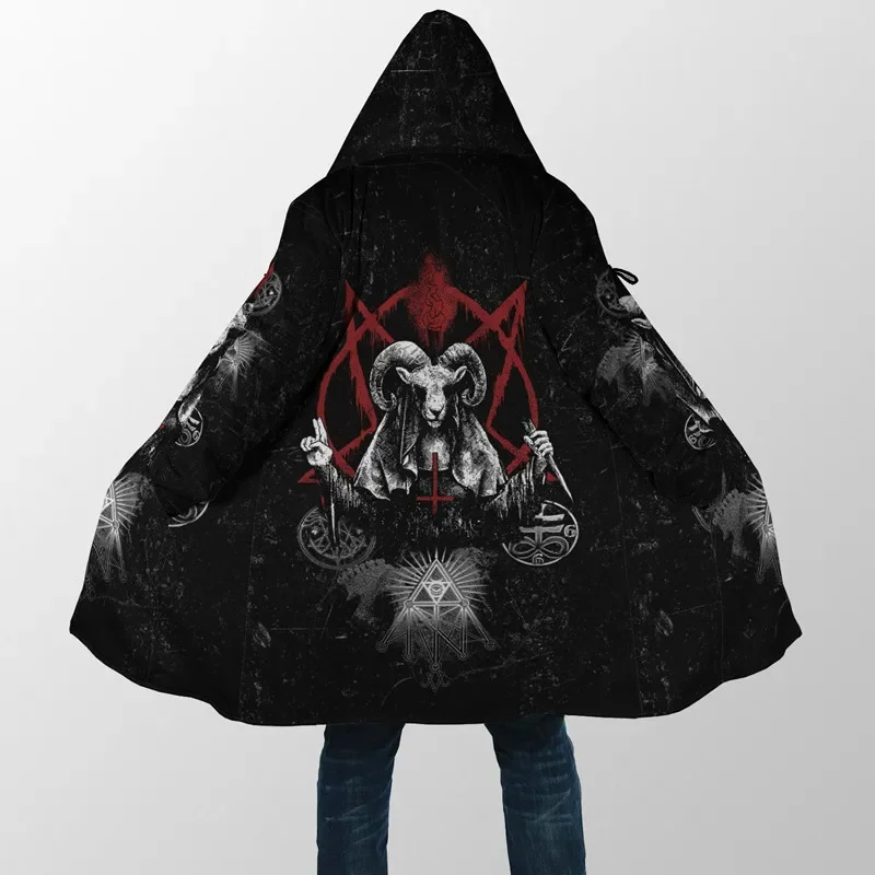 Fashionable winter men's cloak with dark devil Satan hat 3D printed battery jacket casual hot hat cloak hooded windbreaker