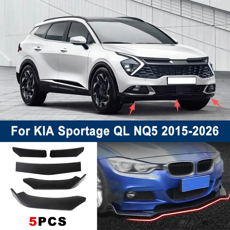 

Adjustable 5Pcs Sectional Front Spoiler Lip For KIA Sportage QL NQ5 2015-2026 Front Bumper Splitter Car Exterior Sport Body Kit
