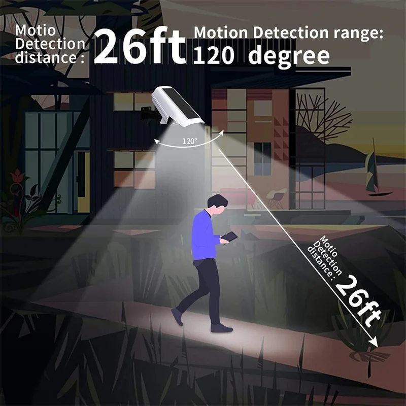 Solar Lights  Outdoor With Motion Sensor Remote Controller FloodLights Wireless Dummy Decoy Fake Security Camera for Garden