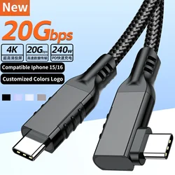 20Gbps USB C 3.2 Extension Cable, 90 Degree USB-C 3.2 Gen2 Type-C Male Extender Cable 4K@60Hz 240W Charging 20Gbps Data 1m 2m 3m