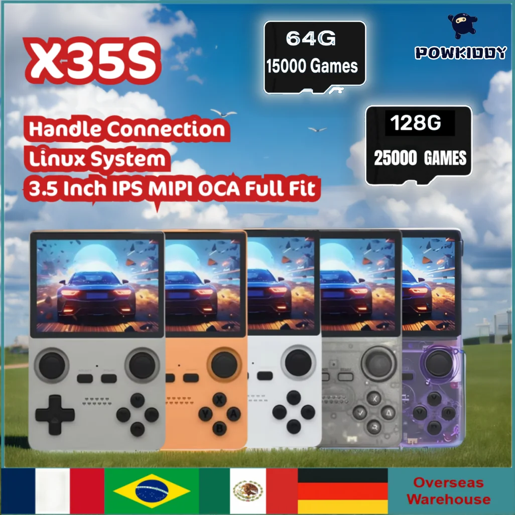 

POWKIDDY X35S Handheld Game Console 3.5 inch IPS Screen Retro Video Game Consoles RK3566 Opendinglinux Joystick New Mens Gifts