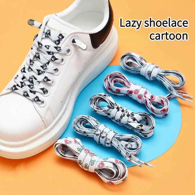 2024New 100CM 1Pair Sanrio Flat Shoelaces Kuromi Hello Kitty No Elasticity Sneakers Laces Casual Thicken Shoes Accessories Toy