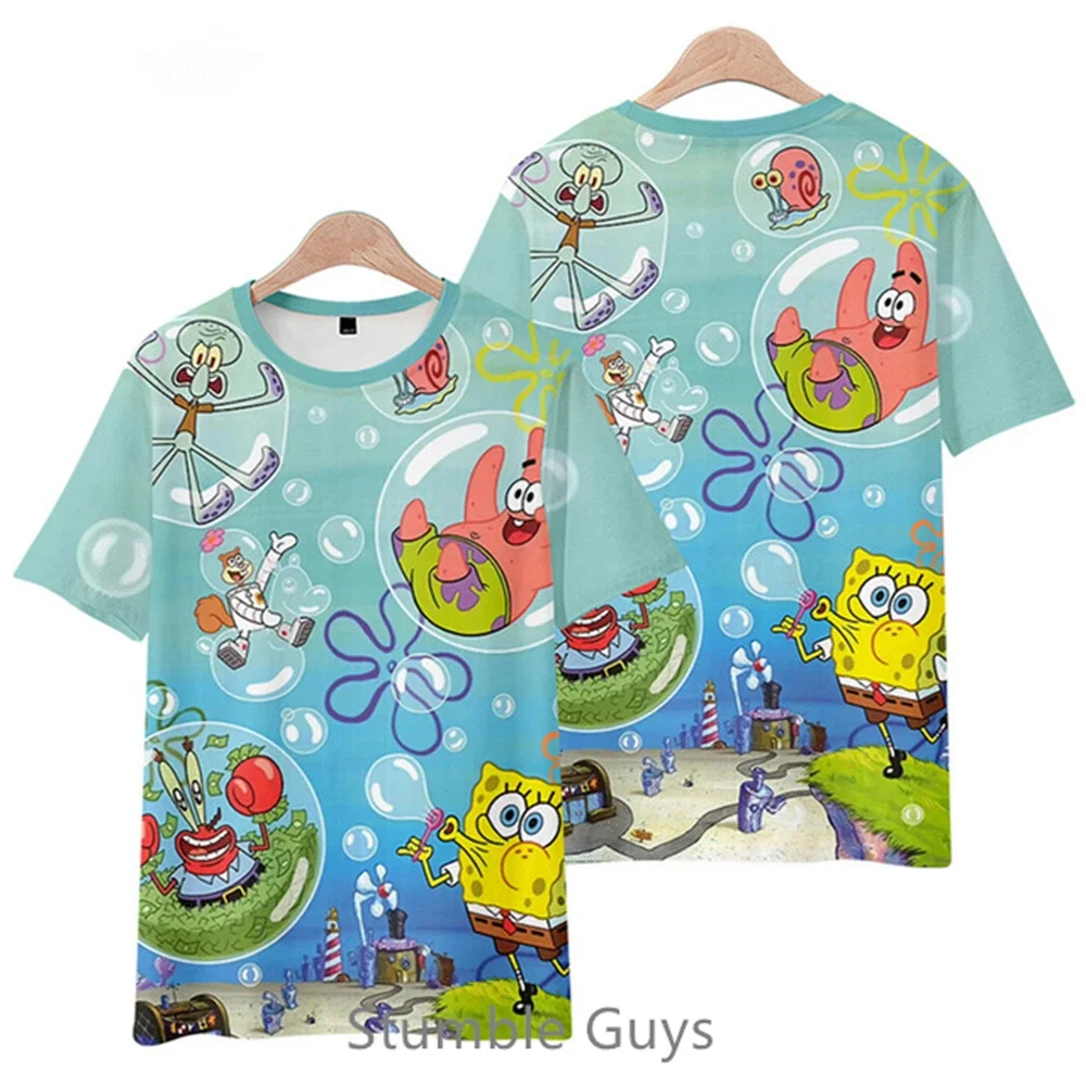 Kawaii Spongebob Fashion Summer Anime T-shirt Kids Clothing Cartoon Short-sleeved Sweatshirt Boys Clothes Girls Tops