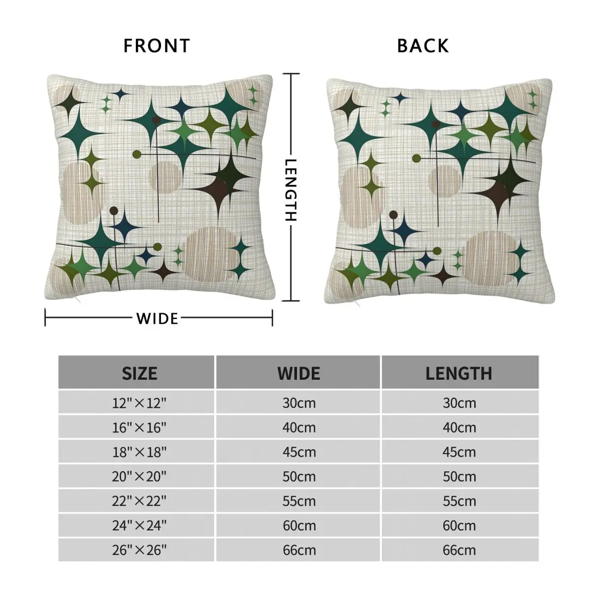 Atomic Era Starbursts Globes Square Pillowcase Polyester Linen Velvet Printed Zip Decorative Pillow Case Room Cushion Case