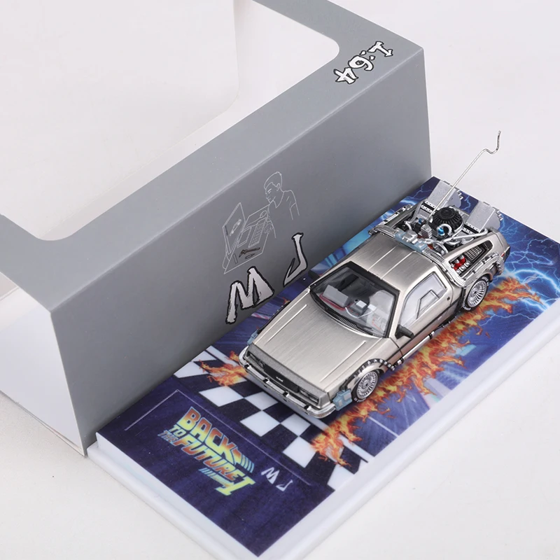 MJ 1:64 DeLorean DMC I II III De volta para o futuro Time Machine Mr.Fusion Diecast Toy Vehicle Car Model