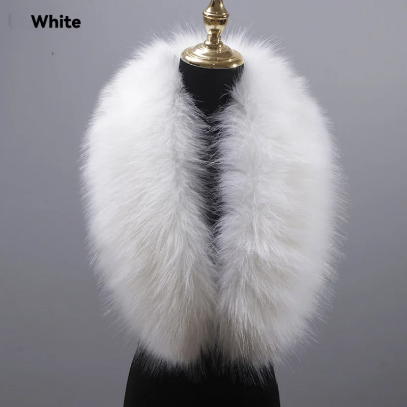 

Зимний осенний теплый широкий мягкий меховой воротник-шарф для женщин, модный гладкий шарф для украшения пальто, гладкий белый роскошный шарф
