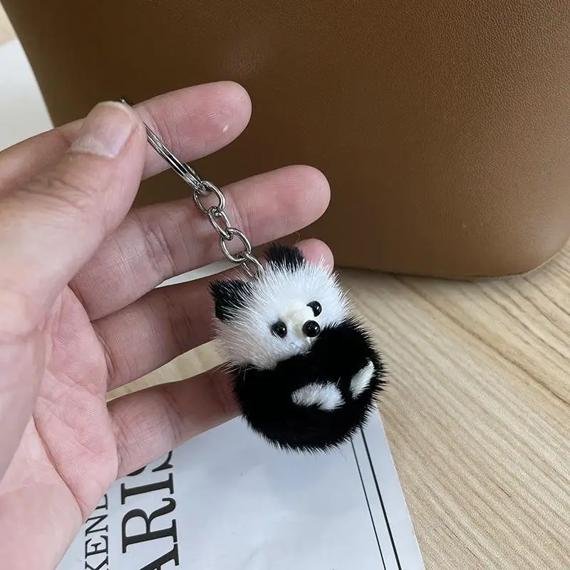 Kawaii Weicher Nerz-Panda-Schlüsselanhänger im koreanischen Stil, weißer Mini-Nerz-Anhänger, Plüsch-Stofftier, Nerz-Schlüsselring, Taschenanhänger – Detail 5