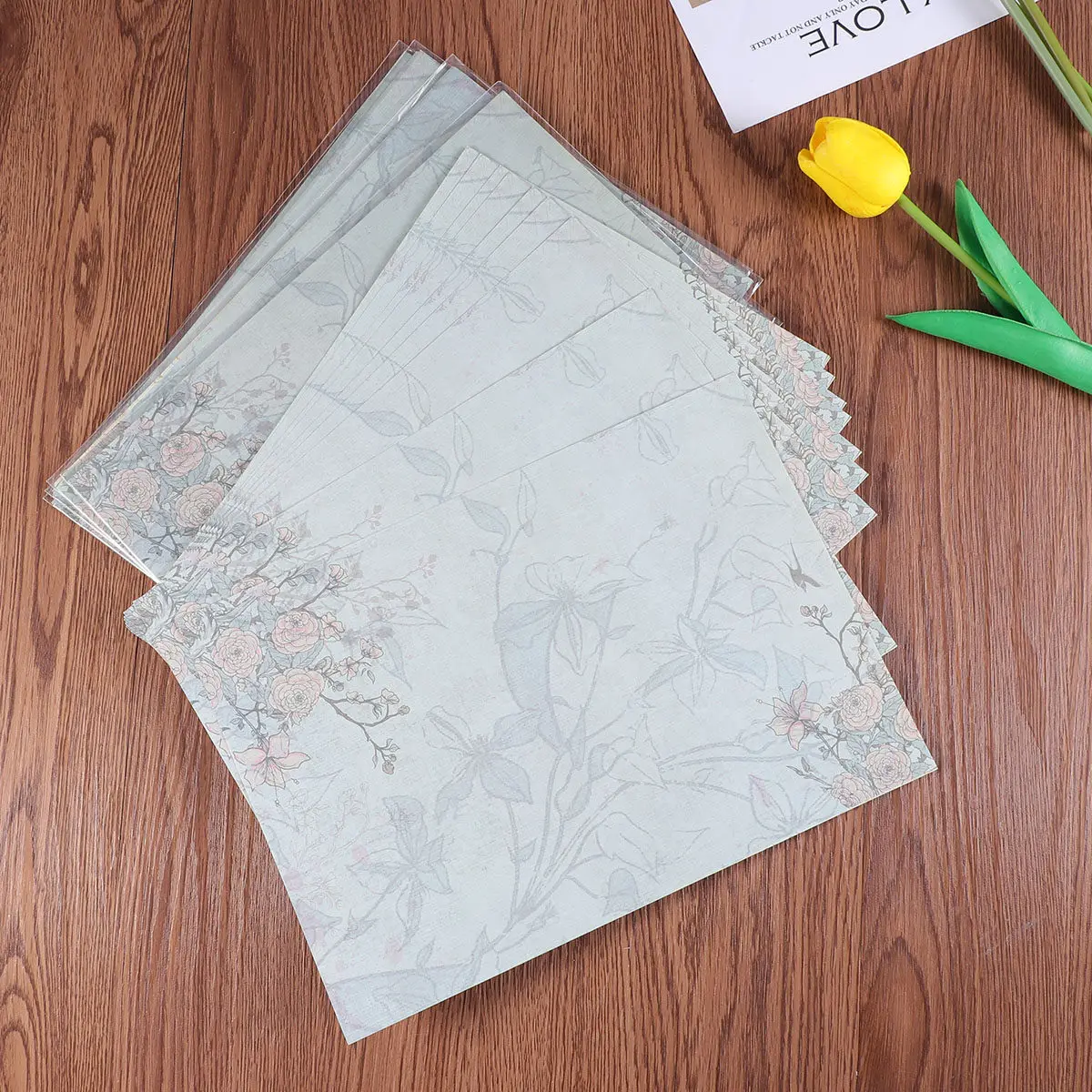 50Pcs Vintage Letter Writing Paper Retro Stationery Paper European Style Smooth Writing Romantic Letter Sets Blue Rose Pattern