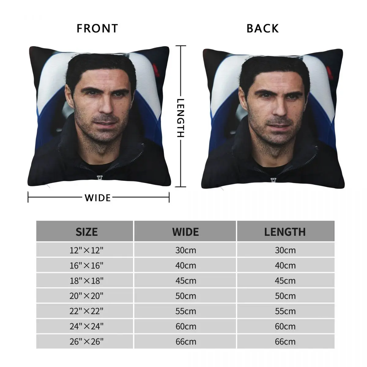 Mikel Arteta Coach Square Pillowcase Polyester Linen Velvet Creative Zip Decorative Pillow Case Bed Cushion Case