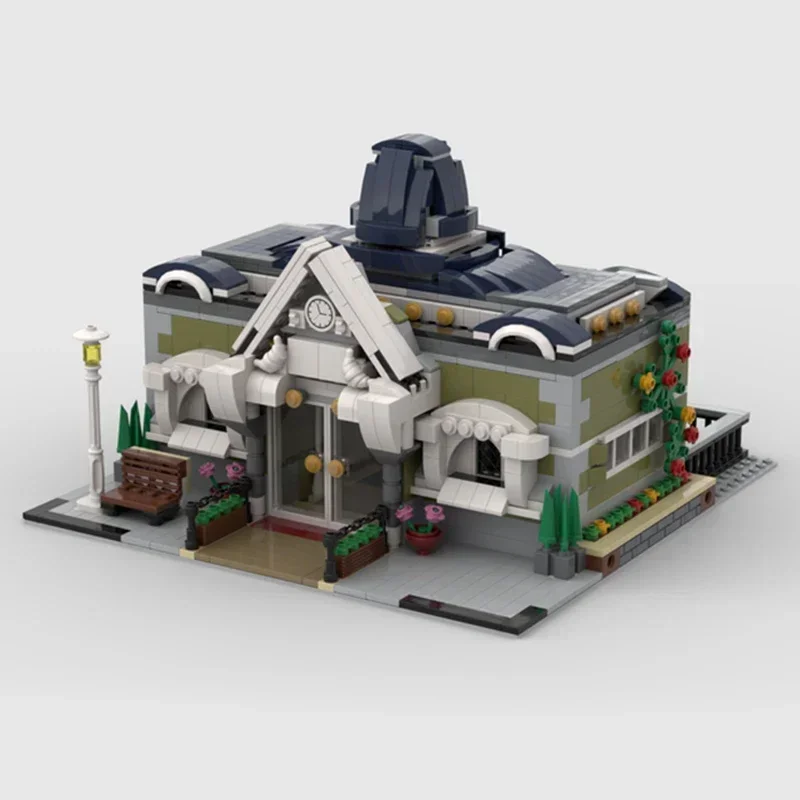 Moc اللبنات وحدات عرض الشارع قاعة المدينة الصغيرة الطوب الفني لتقوم بها بنفسك تجميع ألعاب البناء لهدايا عيد الطفل