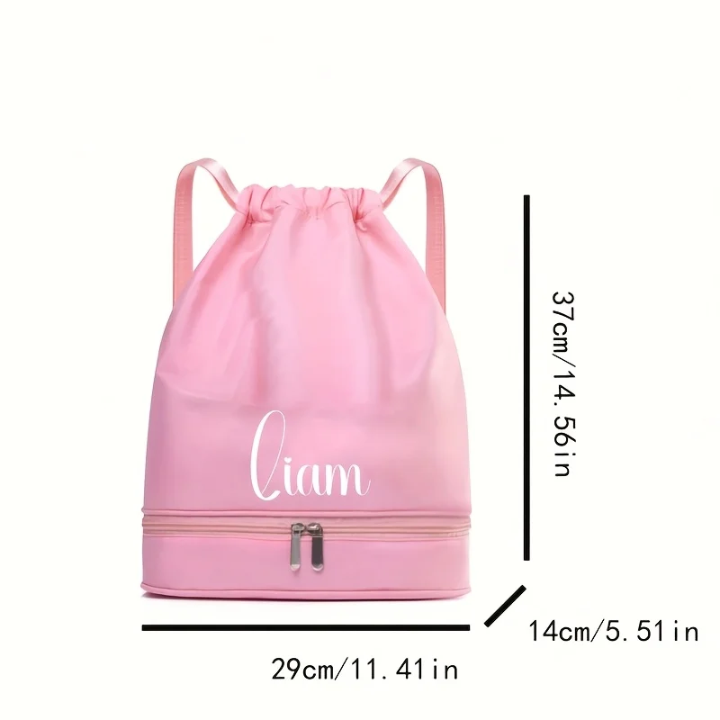 Personalized Custom Name Logo Drawstring Backpack Ballet Dance Gym Bag with Bottom Zipper Pocket Lightweight Travel Sports Bag