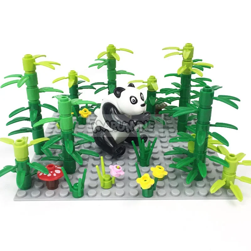 Marumine MOC Bricks Farm Animals Building Blocks Model Kit with Panda Chicken Cow Rabbit Trees Plant Construction Set Kids Toys