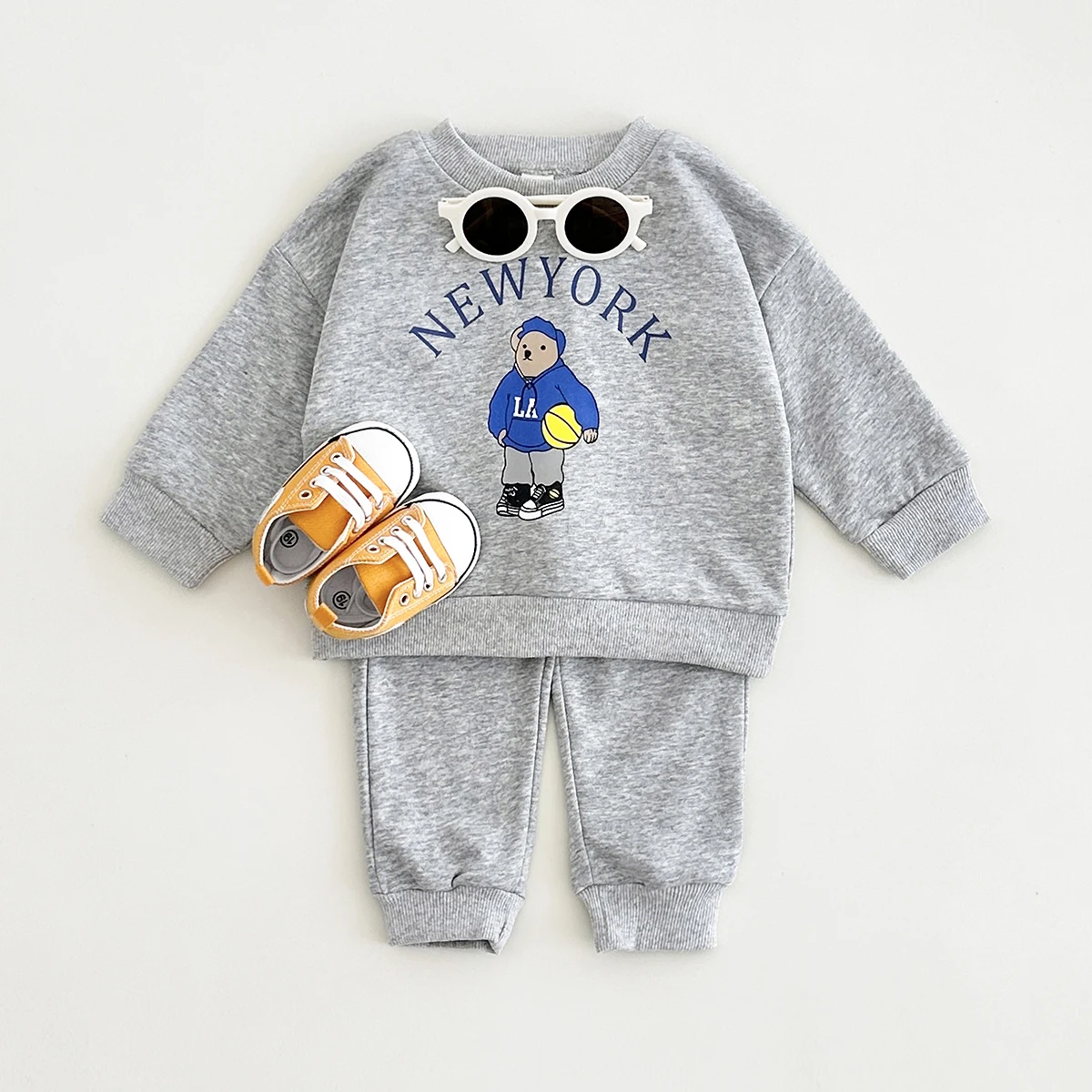 Autumn Baby Clothing Sets Winter Children Bear Pullover Sweatshirts + Simple Solid Sports Pants Cotton 2pcs Clothes Boy New Suit