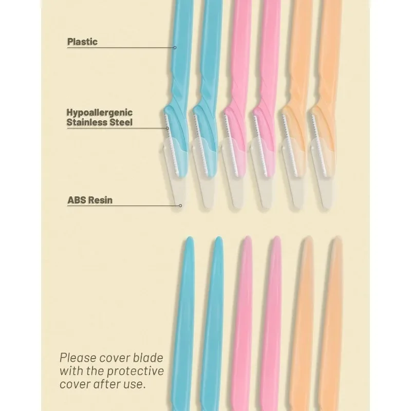 Rasoio per sopracciglia da donna, 12 pezzi Strumento per dermaplaning per viso professionale, Rasoio per viso per donna Dispositivo per la rimozione dei peli del viso