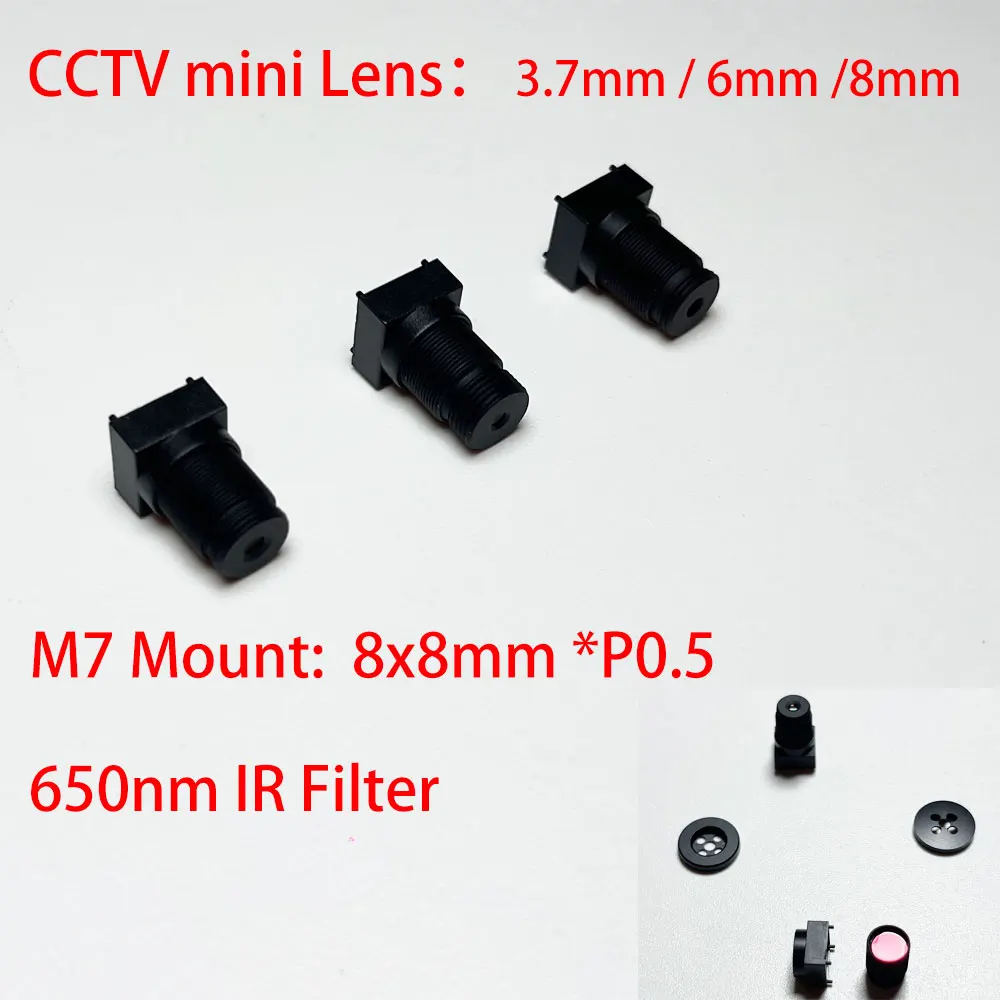 CCTV mini Lens 3.7mm/6mm/8mm M7 Mount 8x8 1080P HD 2MP Aperture F2.5 Format 1/3 650nm IR Filter for Mini Security Cameras