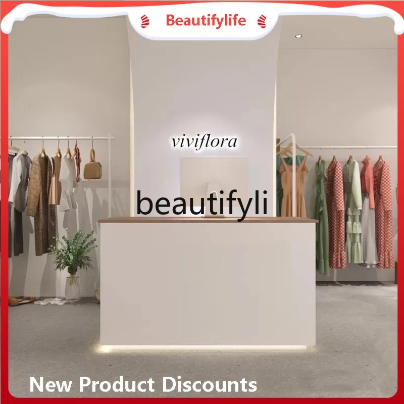 

ss Asmt03A Clothing Store Cashier Counter White Matte with Light Company Reception Front Desk Simple Beauty Salon Bar Customizat