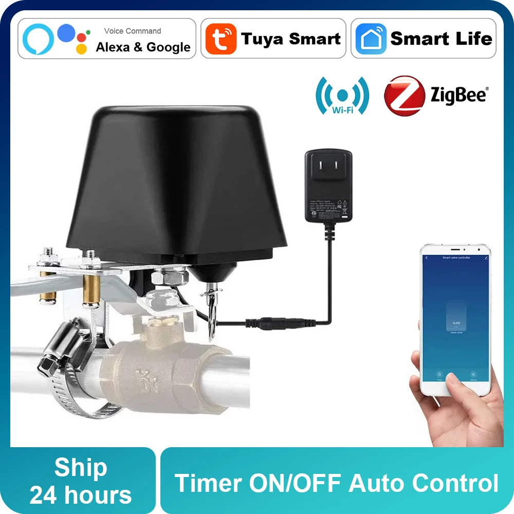 

Tuya Smart WiFi ZigBee Home Shut Off Controller ON/OFF Auto Control Countdown Timer Valve Alexa Google Water Gas Leakage Valve